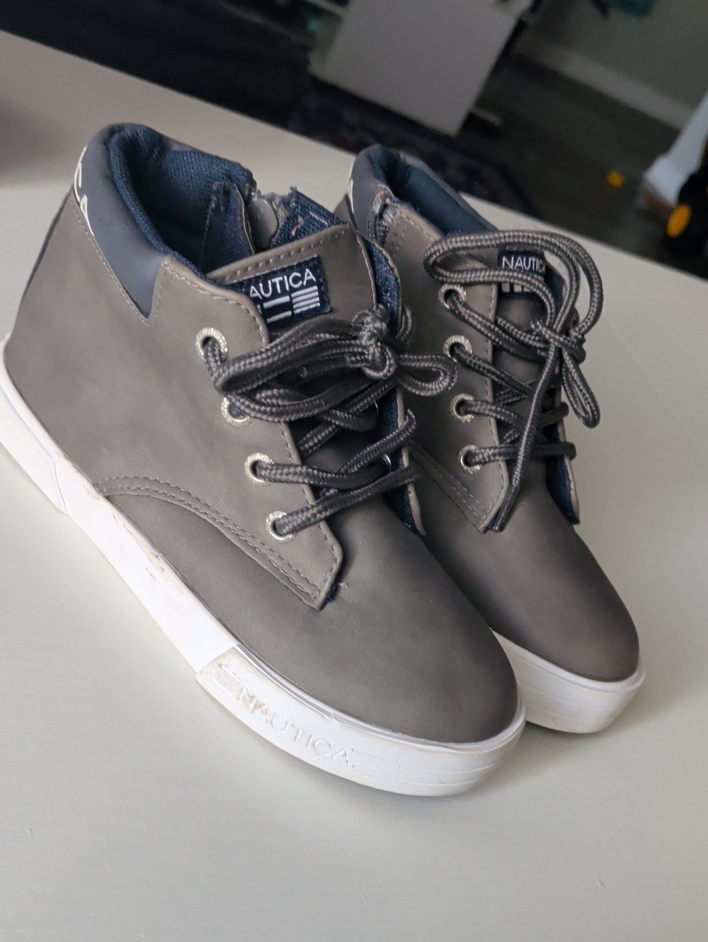 Nautica Kids Gray and White Mid-Top Sneakers